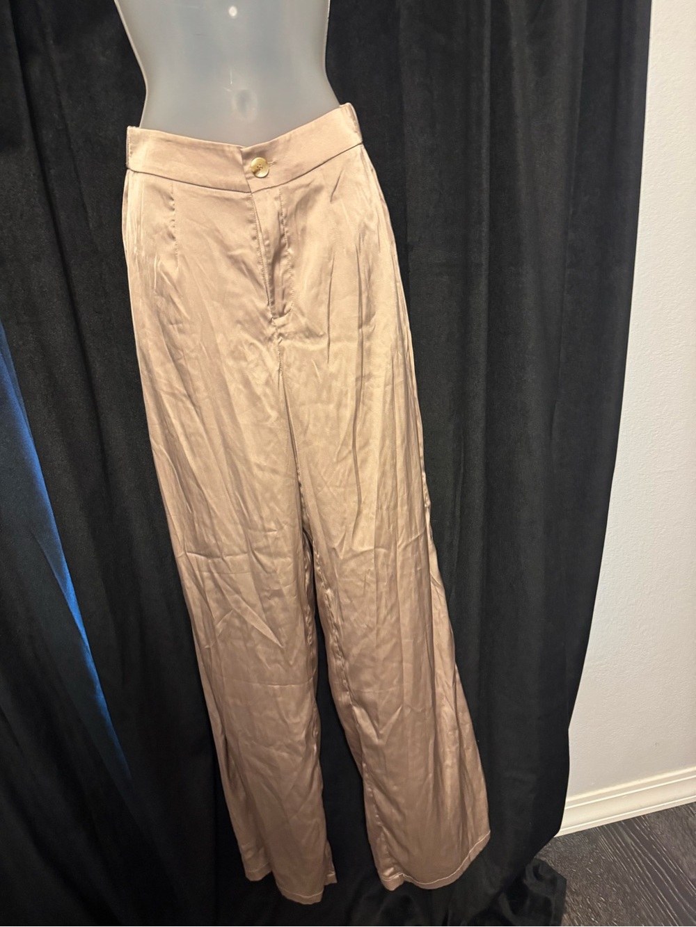 Fashion Nova Wide-Leg Satin Pants in Champagne Taupe